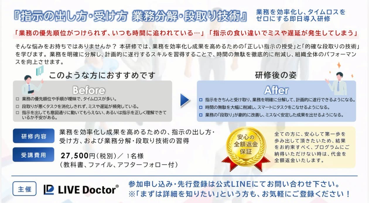 指示の出し方・受け方
業務分解・段取り技術