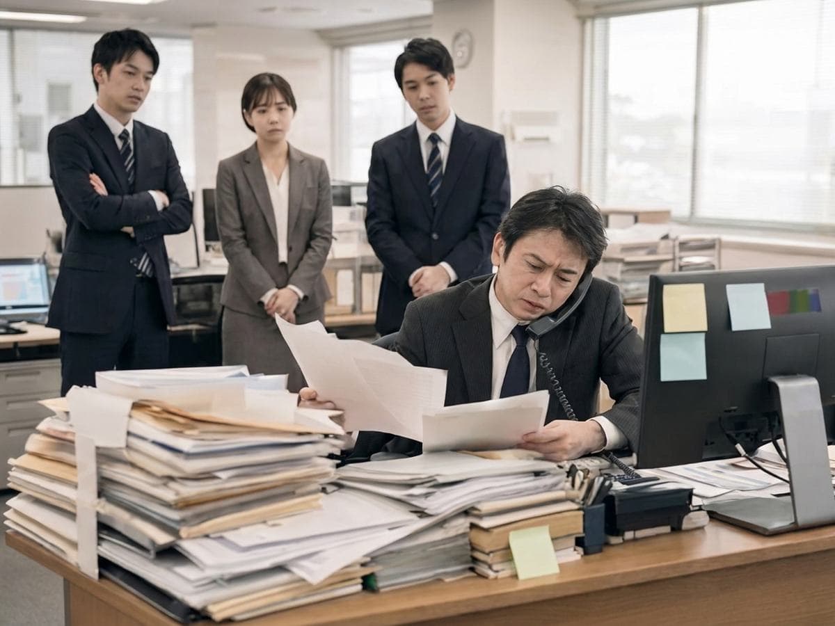上司が部下に業務を的確に任せる場面